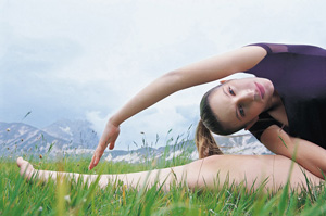 stretching grass