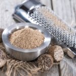 Small bowl with fresh grated Nutmeg Powder