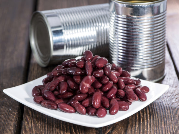 Kidney Beans on a plate with cans in the background