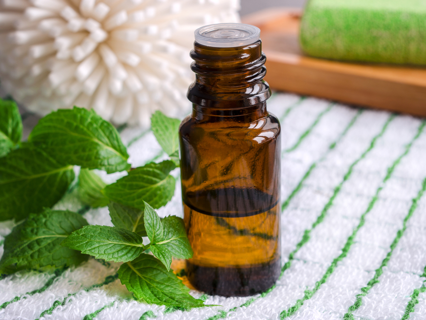 Small bottle of essential mint oil