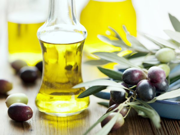 olive oil on wooden table