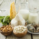 Selection of food that is rich in calcium, copy space
