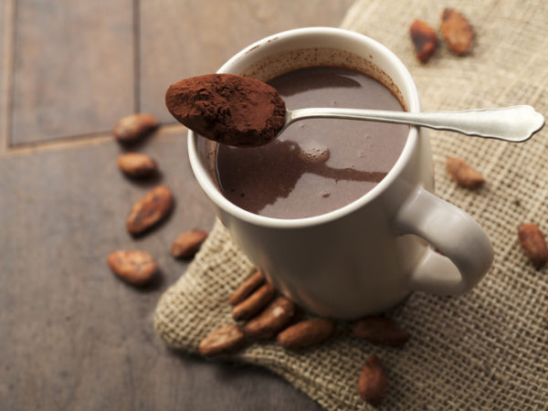 Hot chocolate with cocoa beans