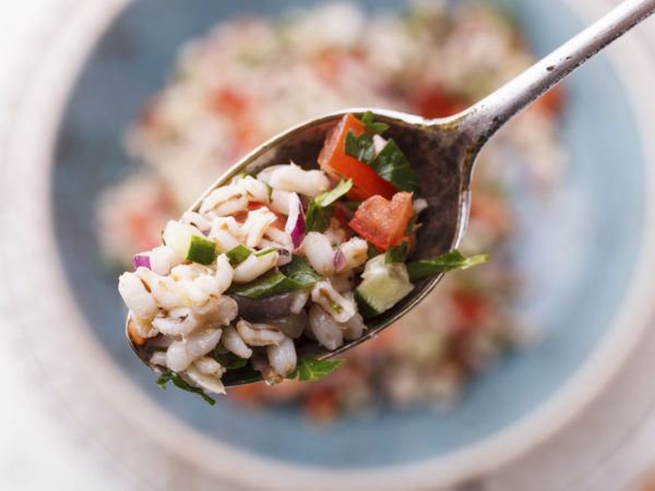 Salad with pearl barley and vegetables.selective focus