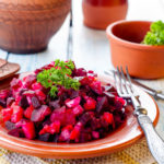 Traditional Ukrainian beetroot salad Vinegret, vegetable salad