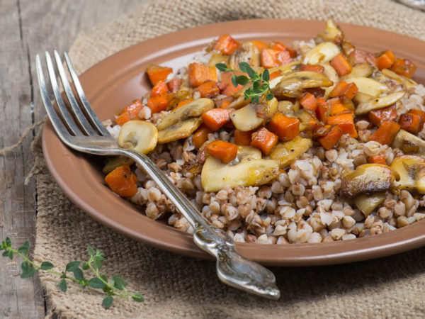 Buckwheat with braised mushrooms and carrots
