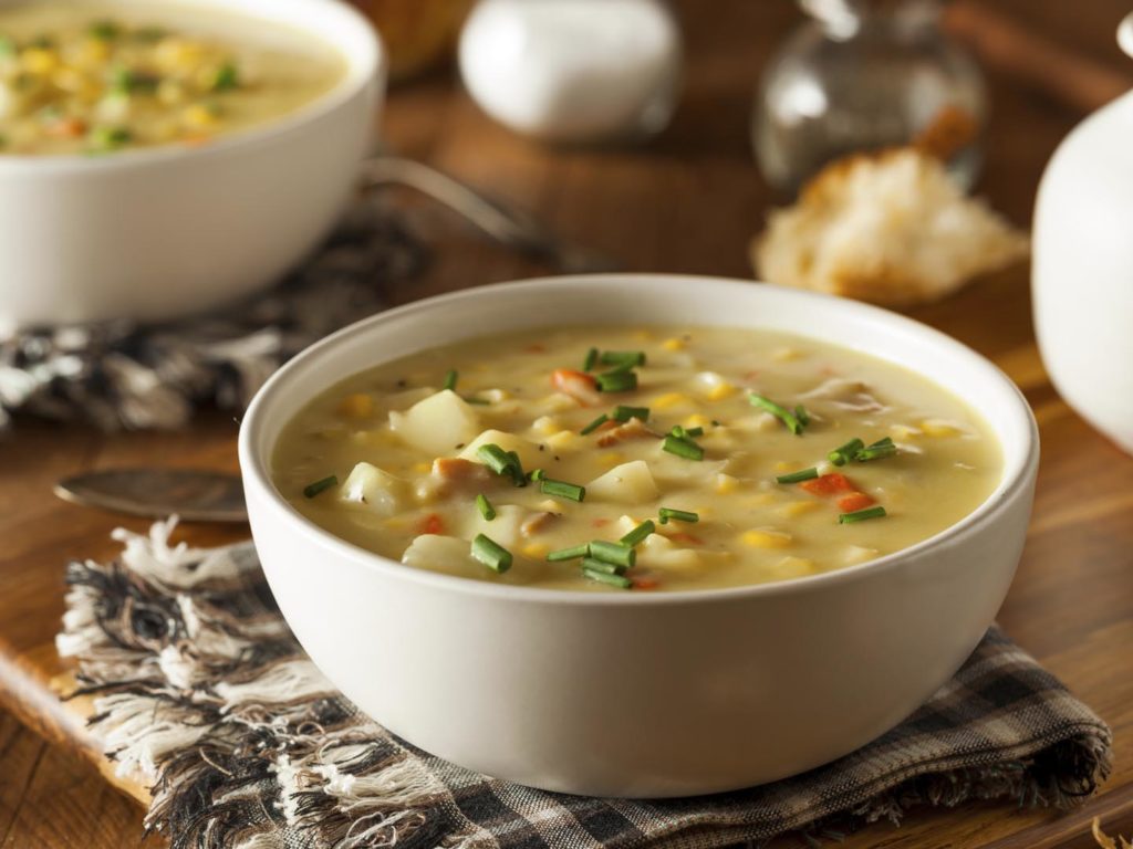 Hot Homemade Corn Chowder in a Bowl