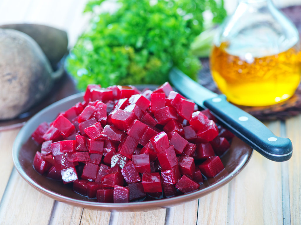 beet salad on plate and on a table