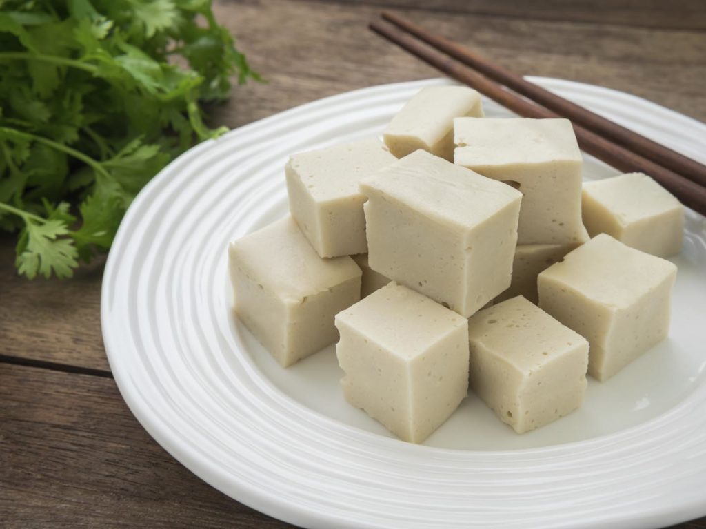 Tofu cubes on plate