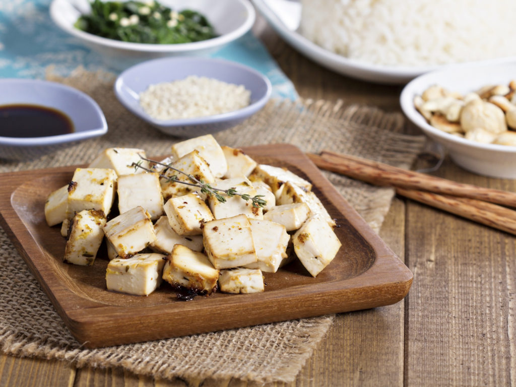 Baked marinated tofu with herbs and spices