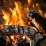 Close-up of real fire in a fireplace.