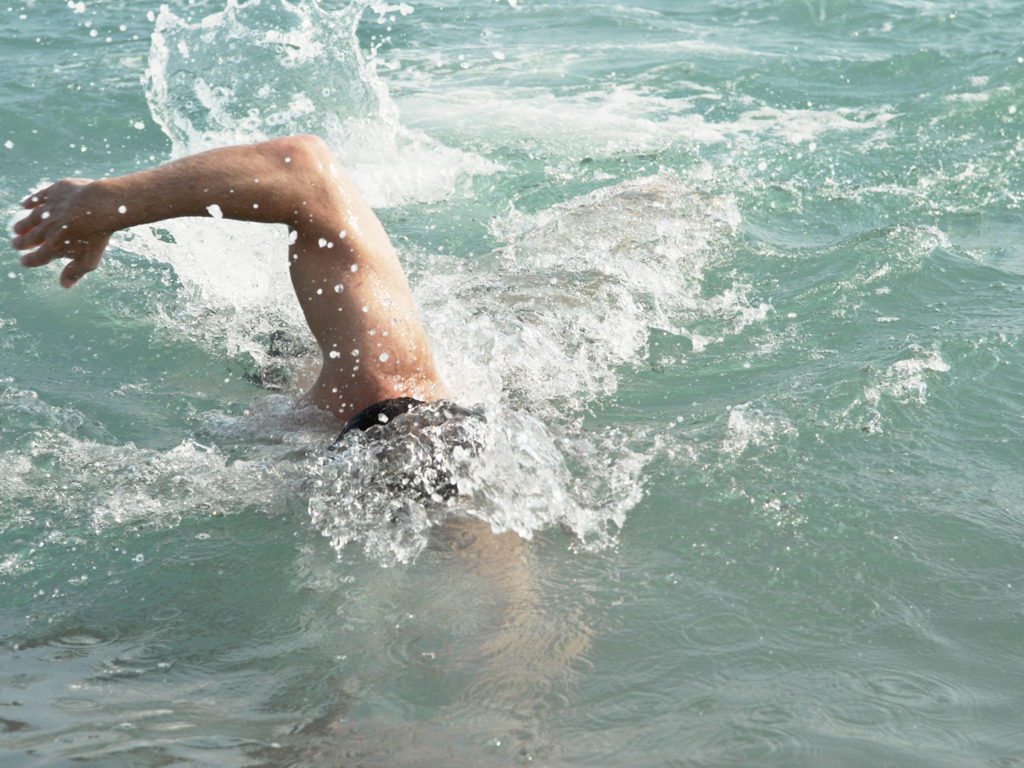 male swimmer swimming freestyle