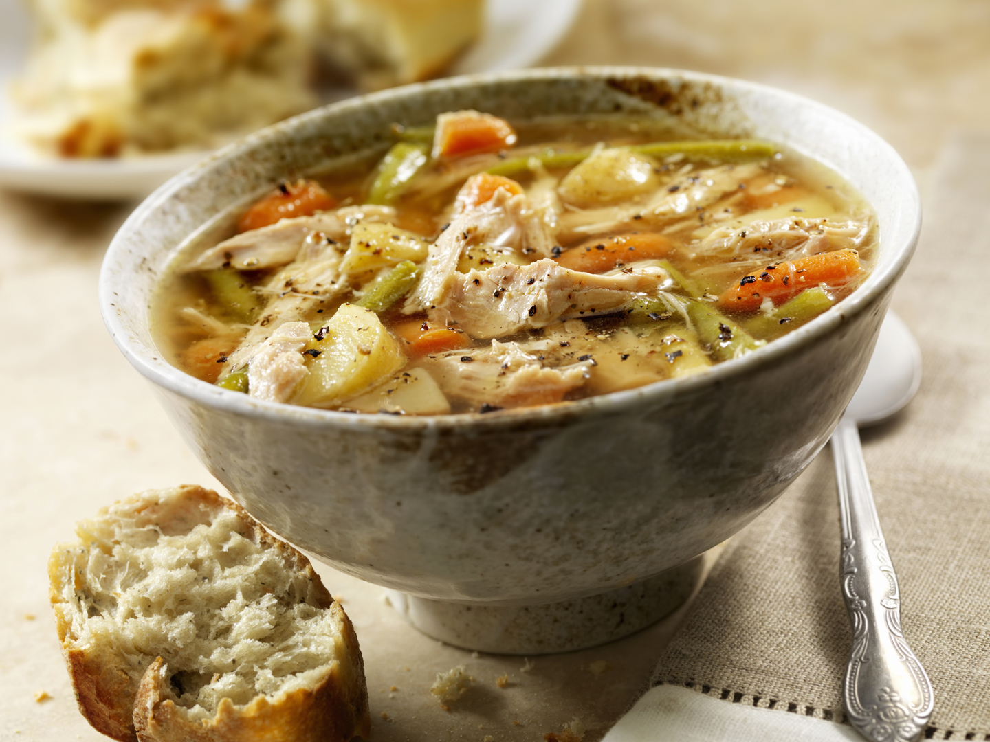 Homemade Turkey Soup with Carrots, Potatoes and Green Beans - Photographed on Hasselblad H3D2-39mb Camera