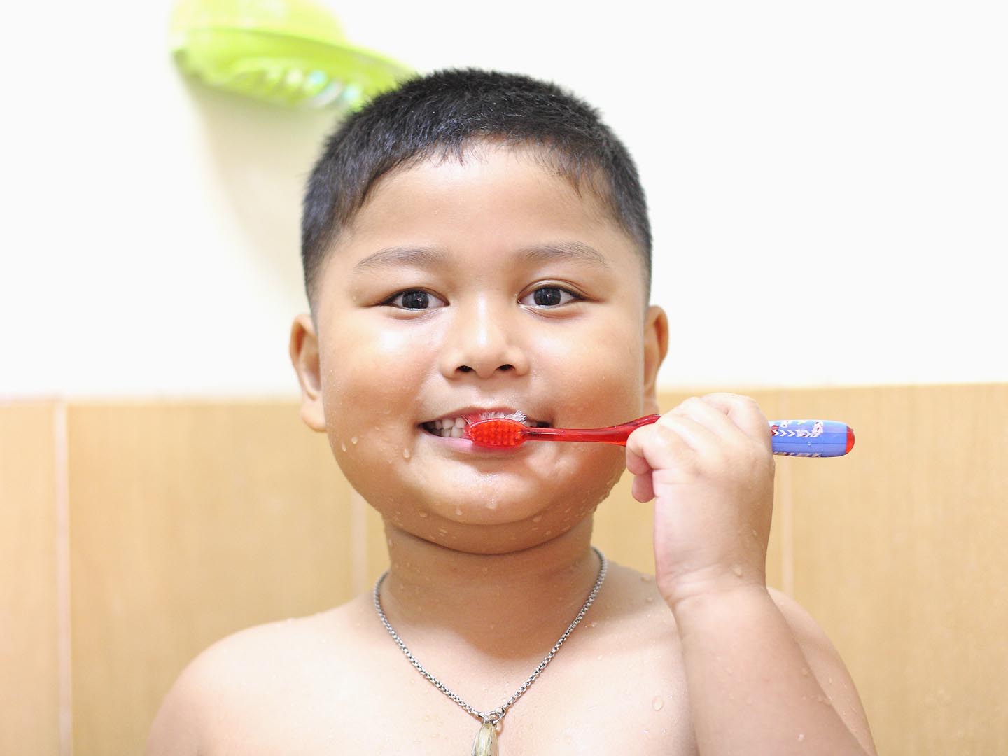Little boy brushing teeth. Personal hygiene.