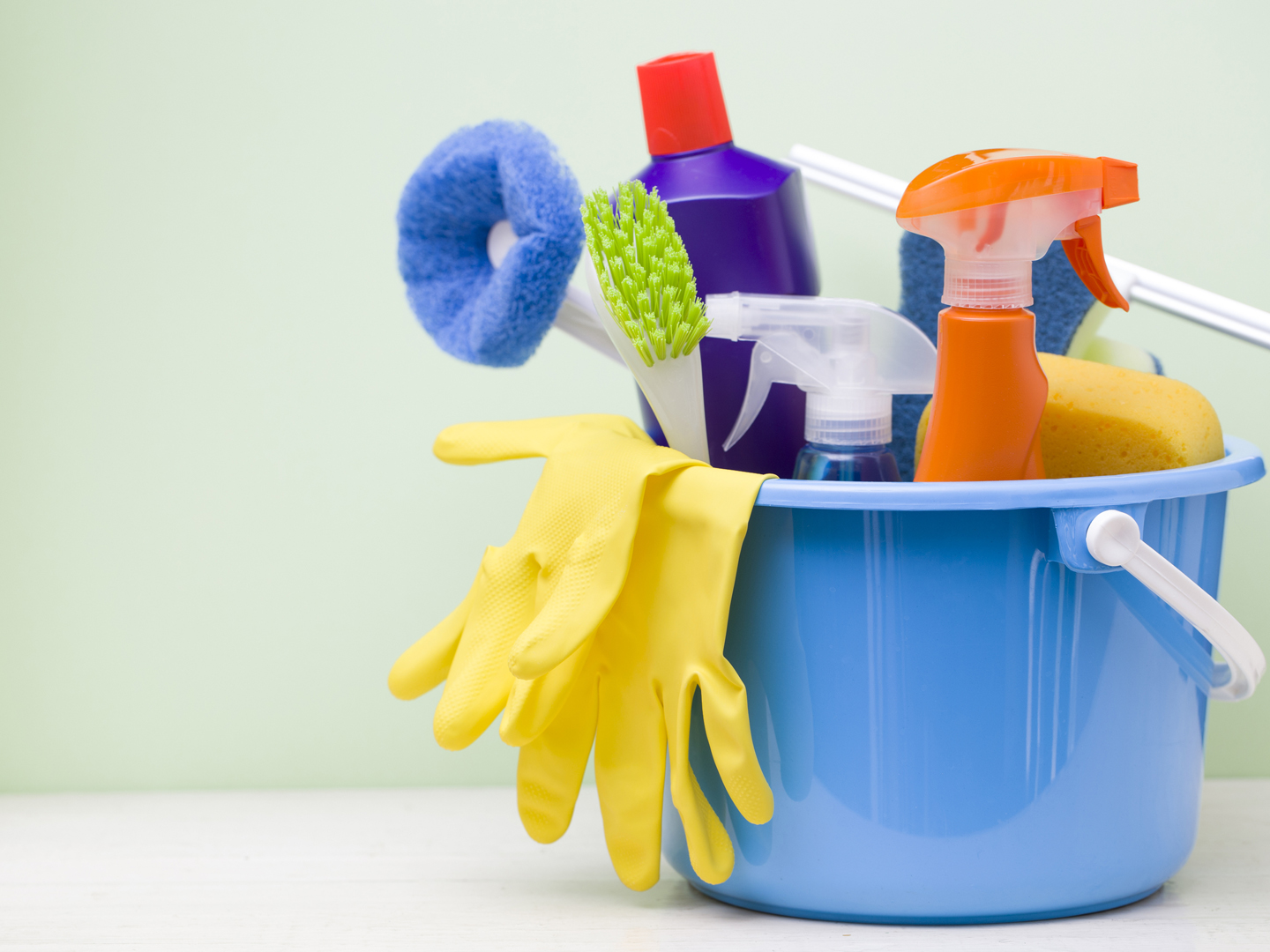 House cleaning product on wood table