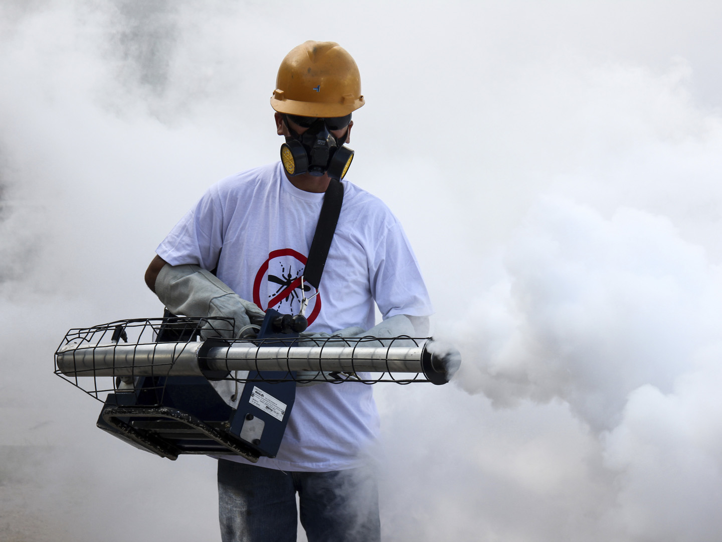 Rio de Janeiro, Brazil, 13 February 2016: Rio de Janeiro intensifies the fight against the mosquito Aedes aegypti, the transmitter of Zika virus. In the works to expand the subway, in the neighborhood of Leblon, the workers are being trained to avoid mosquito focuses on the construction site. The Metro is being expanded to meet the 2016 Olympic Games and there is great concern on the part of the authorities to prevent the virus outbreak zika cause even more damage. A company specializing in pest control was hired to spray insecticide at construction sites and prevent the spread of aesdes aegypti. The Zika virus is transmitted by the mosquito Aedes aegypti, which is also the carrier of dengue and Chikungunya.