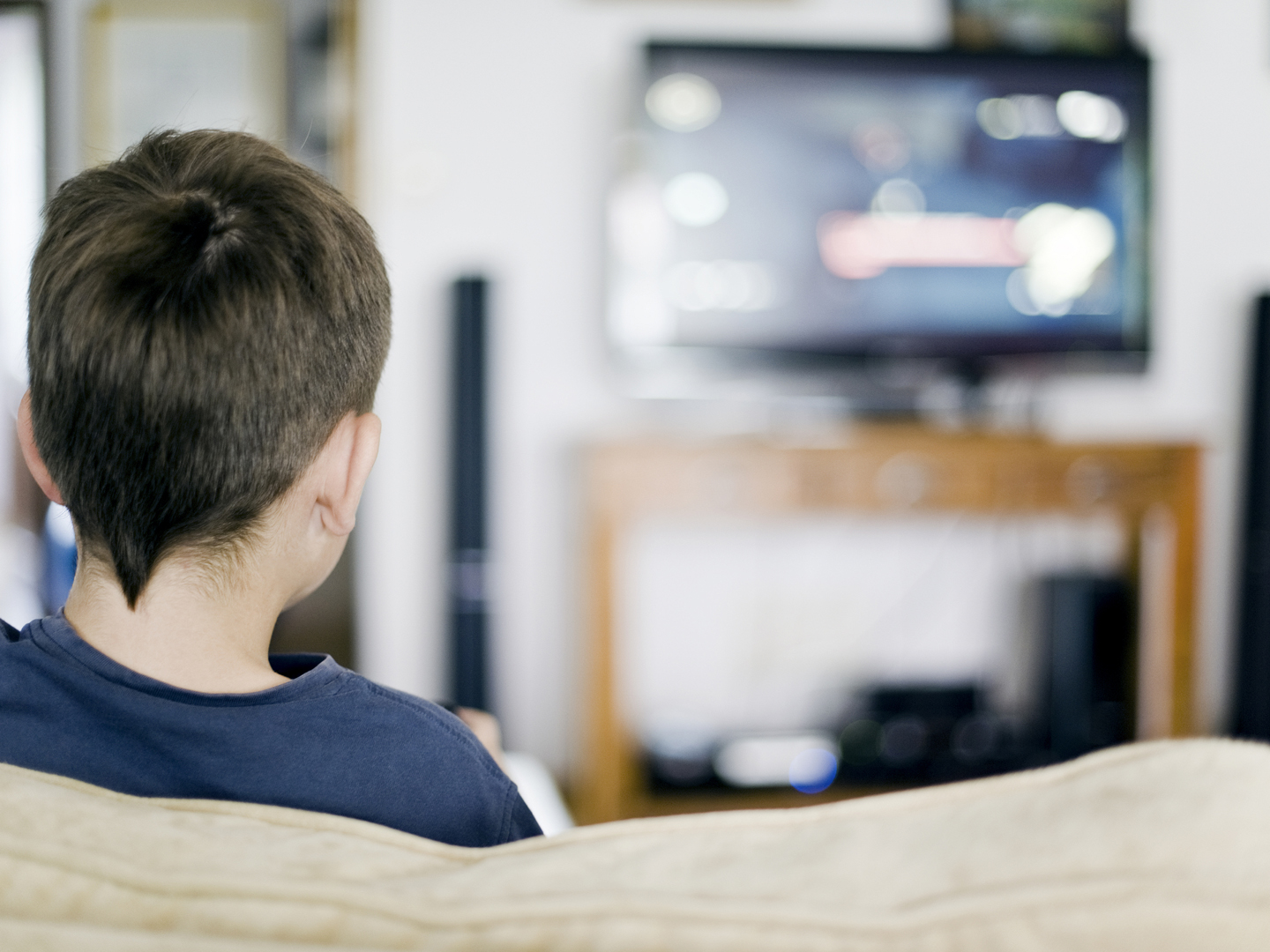 boy, watching TV, TV, watching, horizontal, sitting