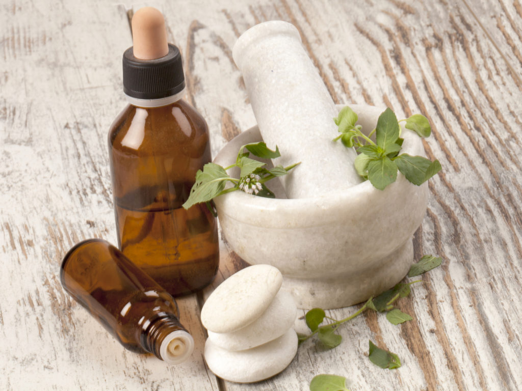 herbal medicine on mint leaves,