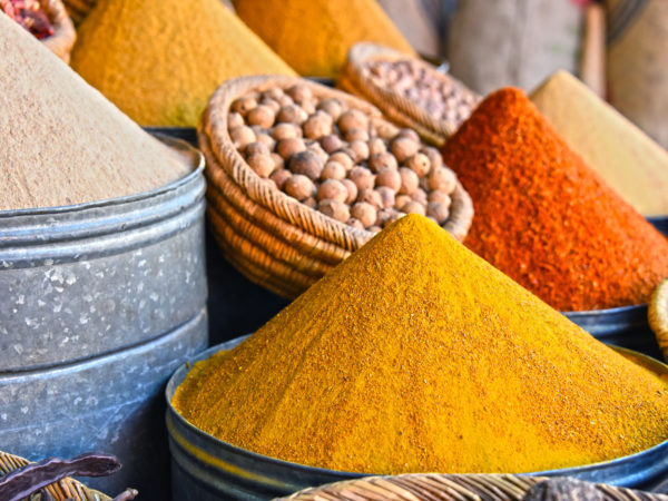 Variety of spices on the arab street market stall