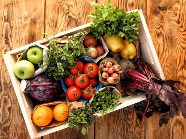 Fruits And Vegetables in wooden box