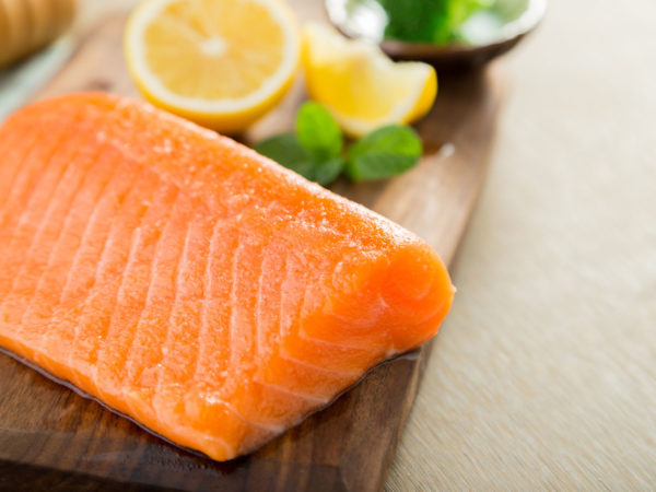 Salmon fish steck on the cutting board