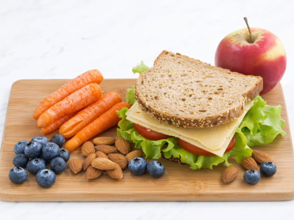 sandwich with of wholemeal bread on the school lunch, horizontal