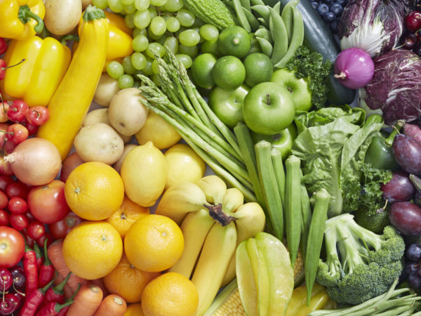 various type of fruits and vegetables as background