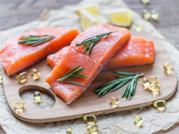 Sources of Omega-3 acid (salmon and Omega-3 pills)